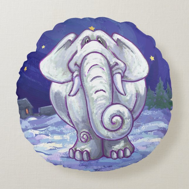Cute White Elephant Gift Rond Kussen (Voorkant)
