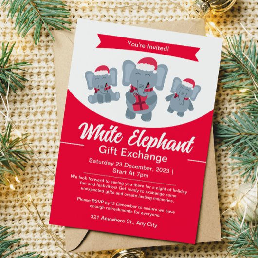 Cute White Elephant Invitation à l'échange de cade