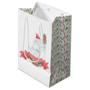Cute White Elephant Kerstmis Medium Cadeauzakje