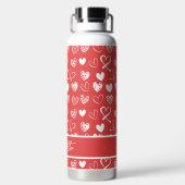 Cute White en Red Hearts Pattern Sketch Custom Waterfles (Achterkant)