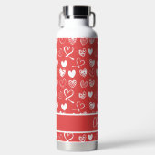 Cute White en Red Hearts Pattern Sketch Custom Waterfles (Voorkant)