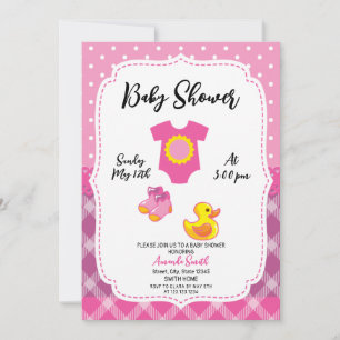 Cute White en Roze Rubber Duck Girl Baby shower Kaart