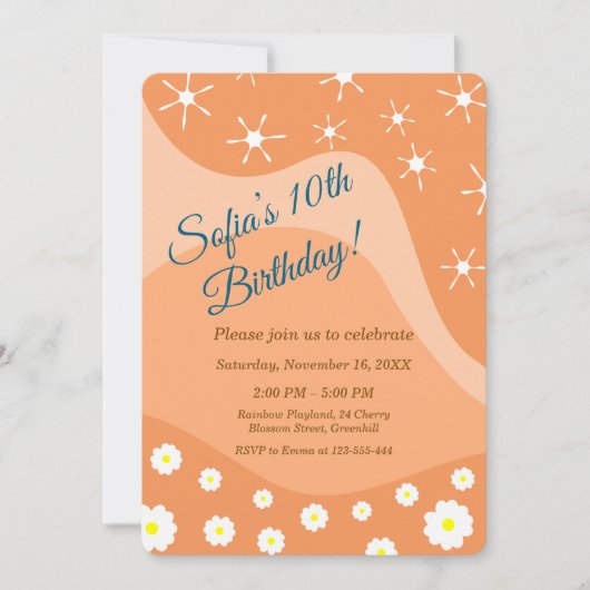 Cute white flowers Birthday Party Kaart (Voorkant)