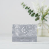 Cute White & Gray Dreamweaver Feathers Mandala Visitekaartje (Staand voorkant)