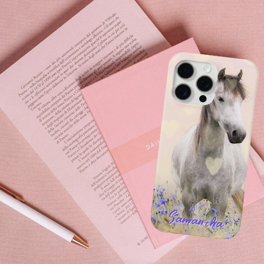 Cute White Horse Purple Flower Case-Mate iPhone Ca Case