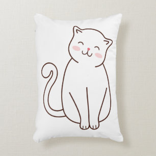 Cute White Kawaii Smiling Cat Accent Kussen