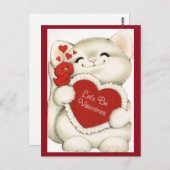 Cute White Kitten en Red Bird  Valentijn Briefkaart (Voorkant / Achterkant)