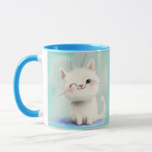 Cute White Kitten Mok