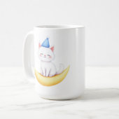 Cute White Kitten on Moon Mug (Devant gauche)