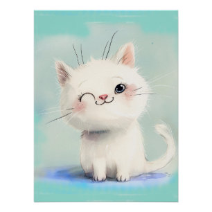 Cute White Kitten Perfect Poster