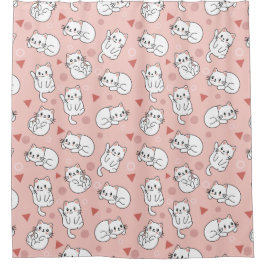 Cute White Kitten Pink Achtergrond Douchegordijn