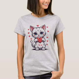 Cute White Kitten tenant T-shirt Coeur Rouge