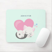 Cute White Kitty Cat Slaping Muismat (Met muis)