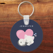 Cute White Kitty Cat Slaping Sleutelhanger (Voorkant)