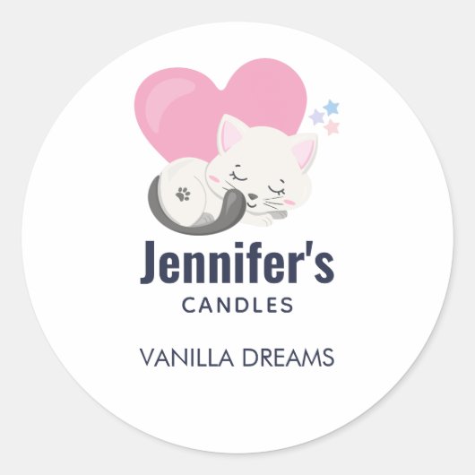 Cute White Kitty Cat Sleeping Candle / Soap Ronde Sticker (Voorkant)
