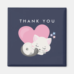 Cute White Kitty Cat Sleeping Dank je Magneet