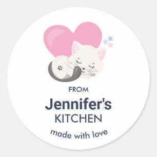 Cute White Kitty Cat Sleeping Kitchen Ronde Sticker