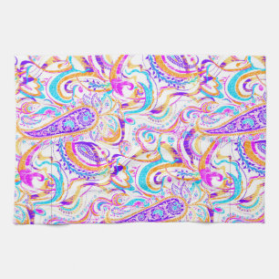 Cute white kleurful paisley design theedoek