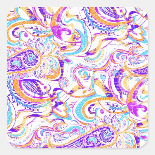 Cute white kleurful paisley design vierkante sticker (Voorkant)