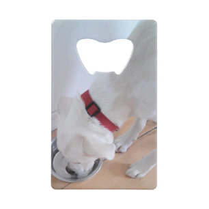 Cute White Labrador Mix Puppy Dog Drink water Kredietkaart Flessenopener