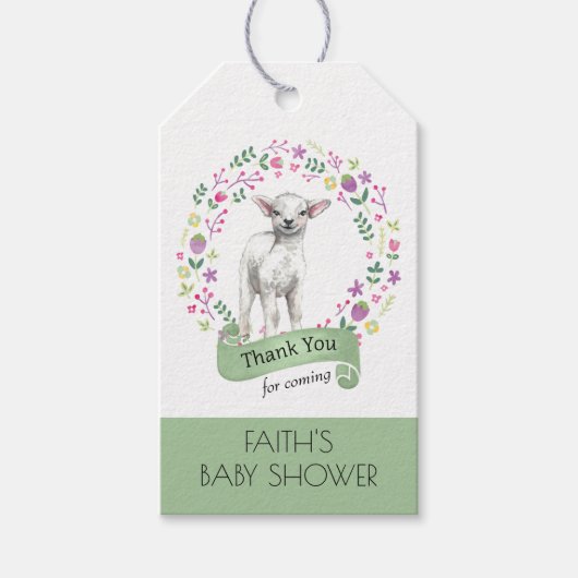 Cute White Lamb in  bloemen Hartelijk dank Cadeaulabel (Voorkant)