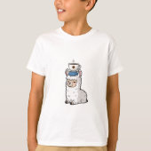 Cute White Llama Balancing Steaming Coffee Cup T-shirt (Voorkant)