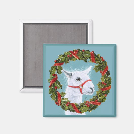 Cute White Llama met kerstreuzenmagneet Magneet (Voorkant / Achterkant)