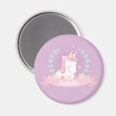 Cute White Magical Unicorn Fleurs Filles Magnets (Recto/Verso)