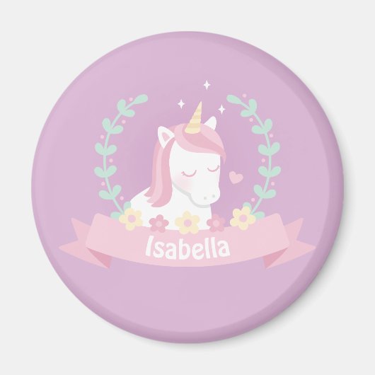 Cute White Magical Unicorn Fleurs Filles Magnets (Devant)