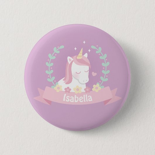 Cute White Magical Unicorn Flowers Girls Button (Voorkant)