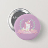 Cute White Magical Unicorn Flowers Girls Button (Voorkant /achterkant)