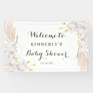 Cute White Orchids en Pampas Baby shower Backdrop Spandoek