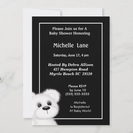 Cute White Ours Douche Invitation (Devant)