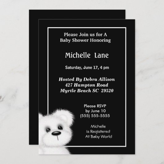 Cute White Ours Douche Invitation (Devant / Derrière)
