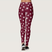 Cute White Paw Prints Pattern Bourgogne Leggings (Achterkant)