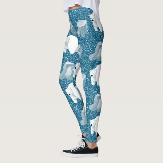 Cute White Polar Beer North Wild Animal Blue Kold Leggings (Links)