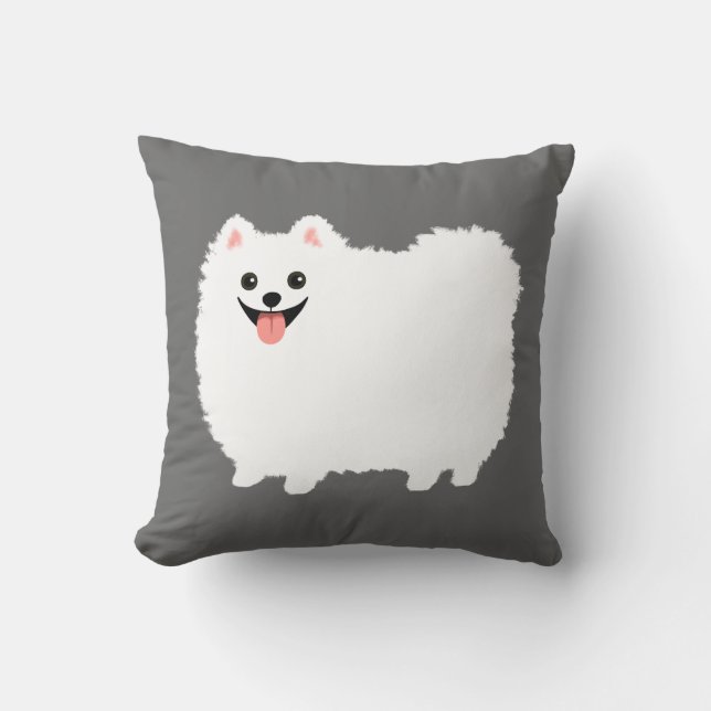 Cute White Pomeranian Fluffy Happy Dog Kussen (Voorkant)