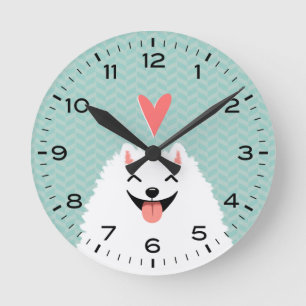 Cute White Pommeren Dog met Heart Ronde Klok