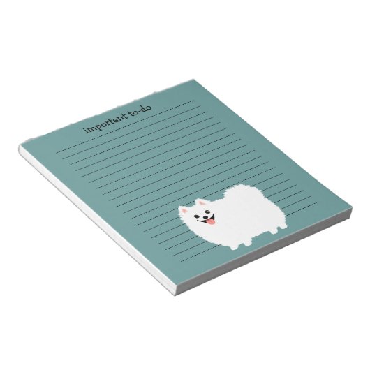 Cute White Pommeren met aangepaste tekst Notitieblok (Schuin)