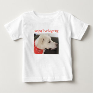 Cute White Puppy Dog Pink Thanksgiving Baby T-Shir