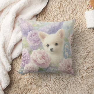 cute white puppy with flowers kussen