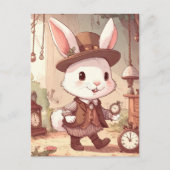 Cute White Rabbit Wonderland Whimsical Timekeeper Briefkaart (Voorkant)