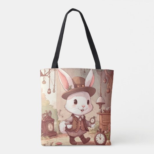 Cute White Rabbit Wonderland Whimsical Timekeeper Draagtas (Achterkant)