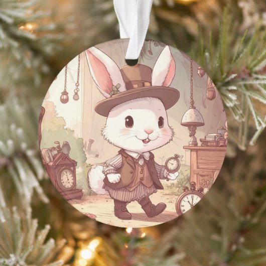 Cute White Rabbit Wonderland Whimsical Timekeeper Ornament (Boom)