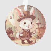 Cute White Rabbit Wonderland Whimsical Timekeeper Ornament (achterkant)