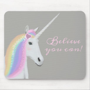 Cute White Rainbow Unicorn Magical Pink Grey Muismat