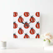 Cute White & Red Ladybug Kitchen Wall Clock Vierkante Klok (Huis)