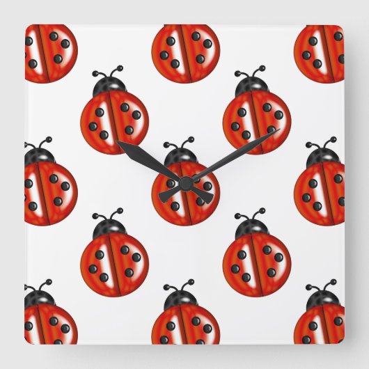 Cute White & Red Ladybug Kitchen Wall Clock Vierkante Klok (Voorkant)