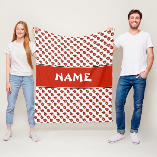 Cute White & Red Ladybugs - Aangepaste naam Kinder Fleece Deken (In situ)