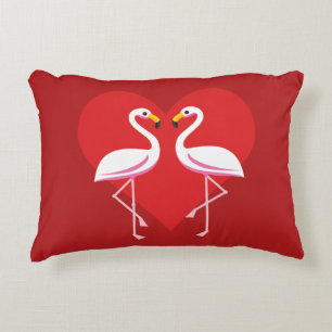 Cute White roze flamingos met rood hart Accent Kussen